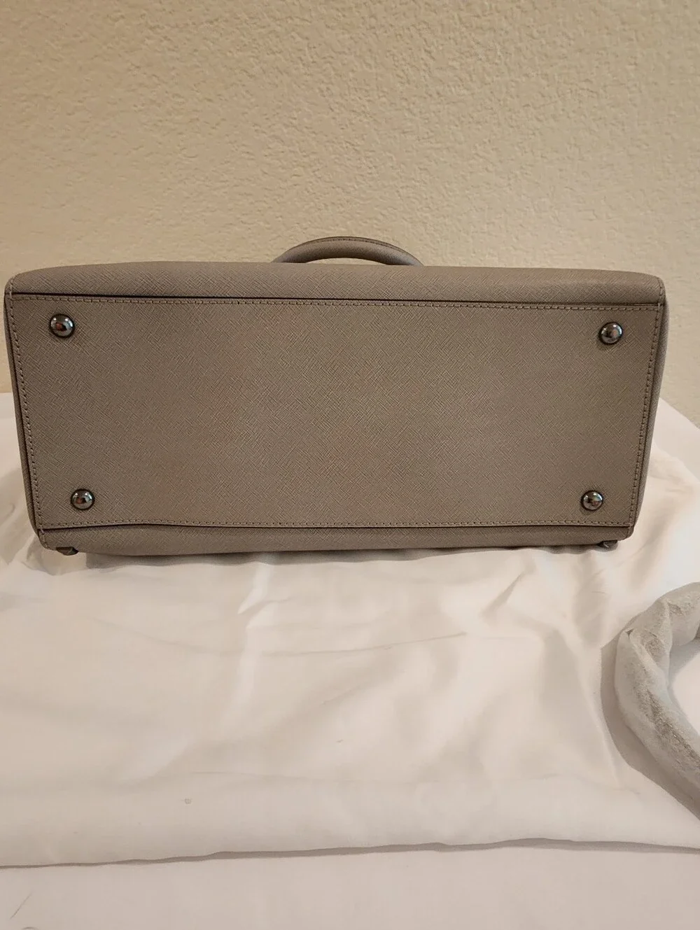 Michael Kors Sandrine Studded Saffiano Leather Large Satchel - Pearl Grey